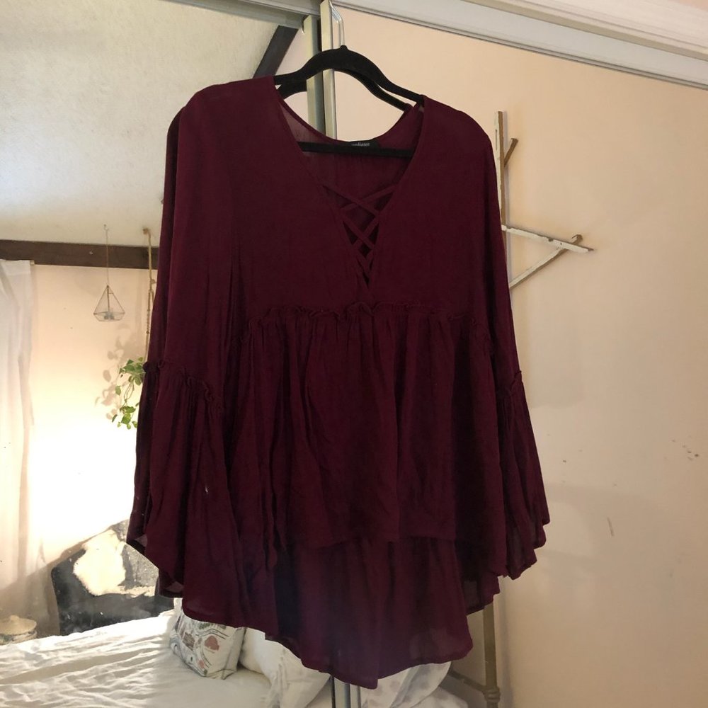Deep Red Flowy Gauze-y Long Sleeve!